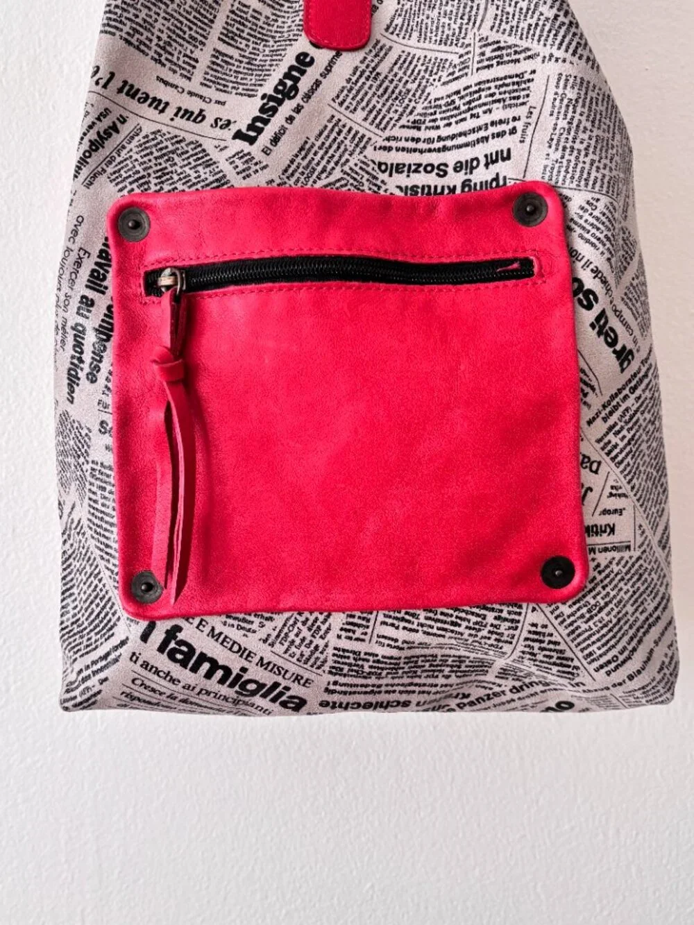 Maurizio Taiuti Newspaper Print Leather Backpack